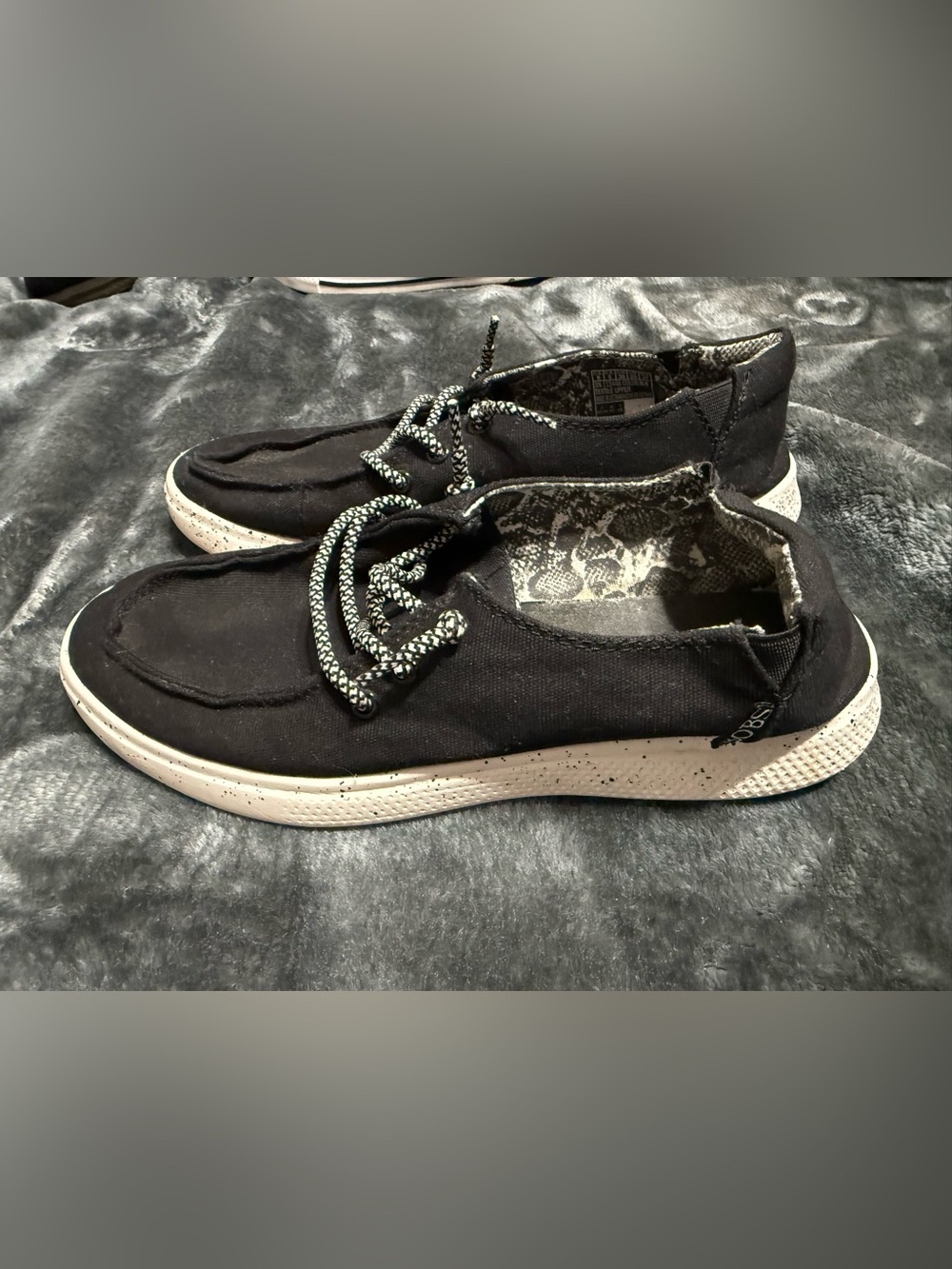 Bobs, Black Casual Slip-On Sneakers with Speckled White Sole